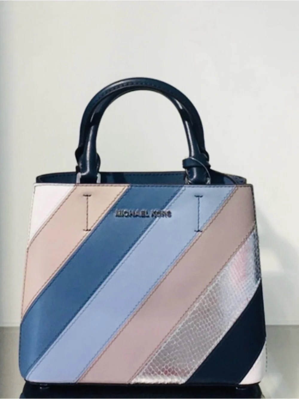 Michael Kors Colorblock Satchel in Blue, Pink, Gold & Black crossbody bag